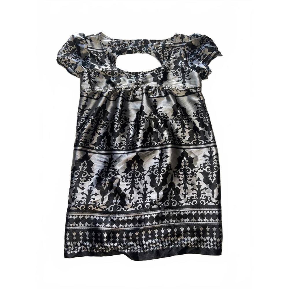 Tramp Black and Silver Patterned Short Sleeve Blouse S